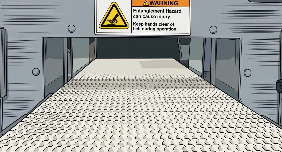 Looking through the aperture of a metal detector on a production line